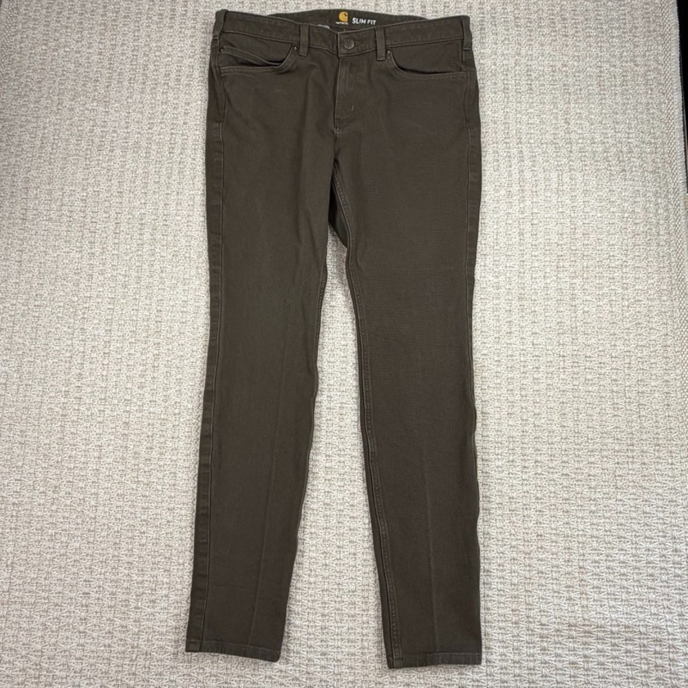 Carhartt Womens 14 Tall Slim Fit Olive Stretch‎ Skinny Pants Workwear